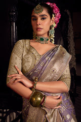 Invaluable Lavender Pure Viscose Tissue Banarasi Silk Saree With Groovy Blouse Piece