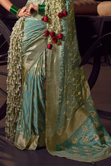 Blissful Sea Green Pure Viscose Tissue Banarasi Silk Saree With Glowing Blouse Piece