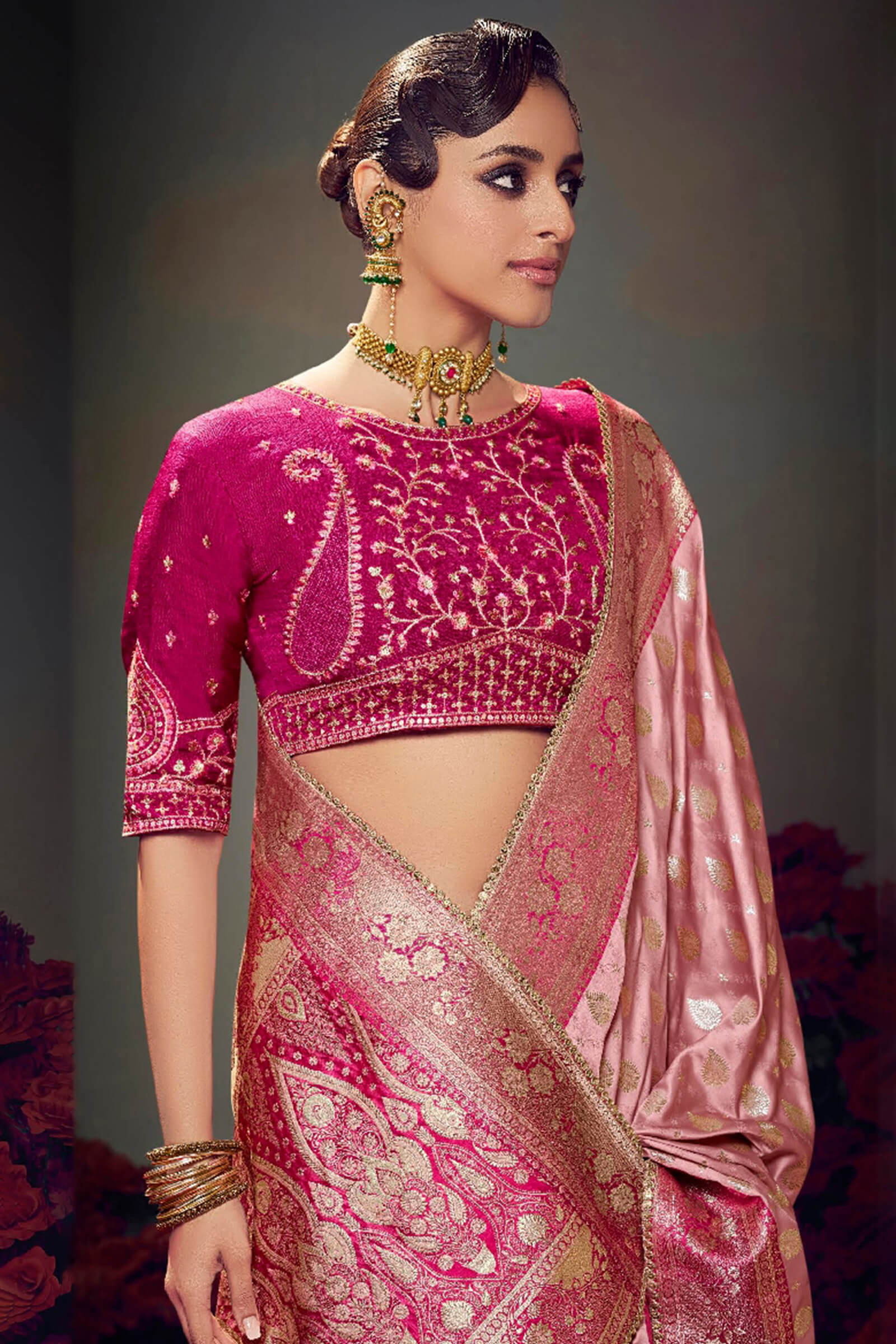 Supernal Baby Pink Banarasi Satin Silk Saree With Elision Blouse Piece