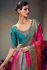 Pretty Dark Pink Banarasi Satin Silk Saree With Cynosure Blouse Piece