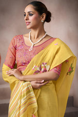 Intricate Yellow Viscose Cotton Silk Saree With Panoply Blouse Piece