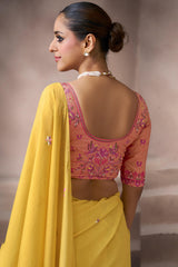 Intricate Yellow Viscose Cotton Silk Saree With Panoply Blouse Piece