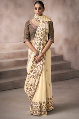 Woebegone Beige Viscose Cotton Silk Saree With Captivating Blouse Piece