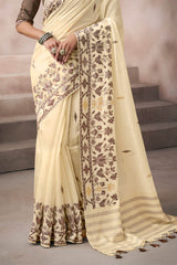 Woebegone Beige Viscose Cotton Silk Saree With Captivating Blouse Piece