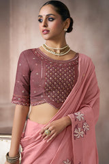 Redolent Pink Viscose Cotton Silk Saree With Exemplary Blouse Piece
