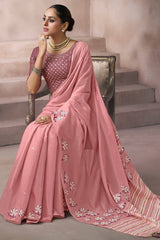 Redolent Pink Viscose Cotton Silk Saree With Exemplary Blouse Piece