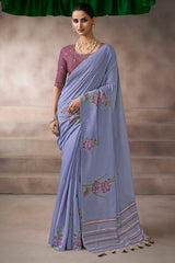 Marvellous Blue Viscose Cotton Silk Saree With Rhapsodic Blouse Piece