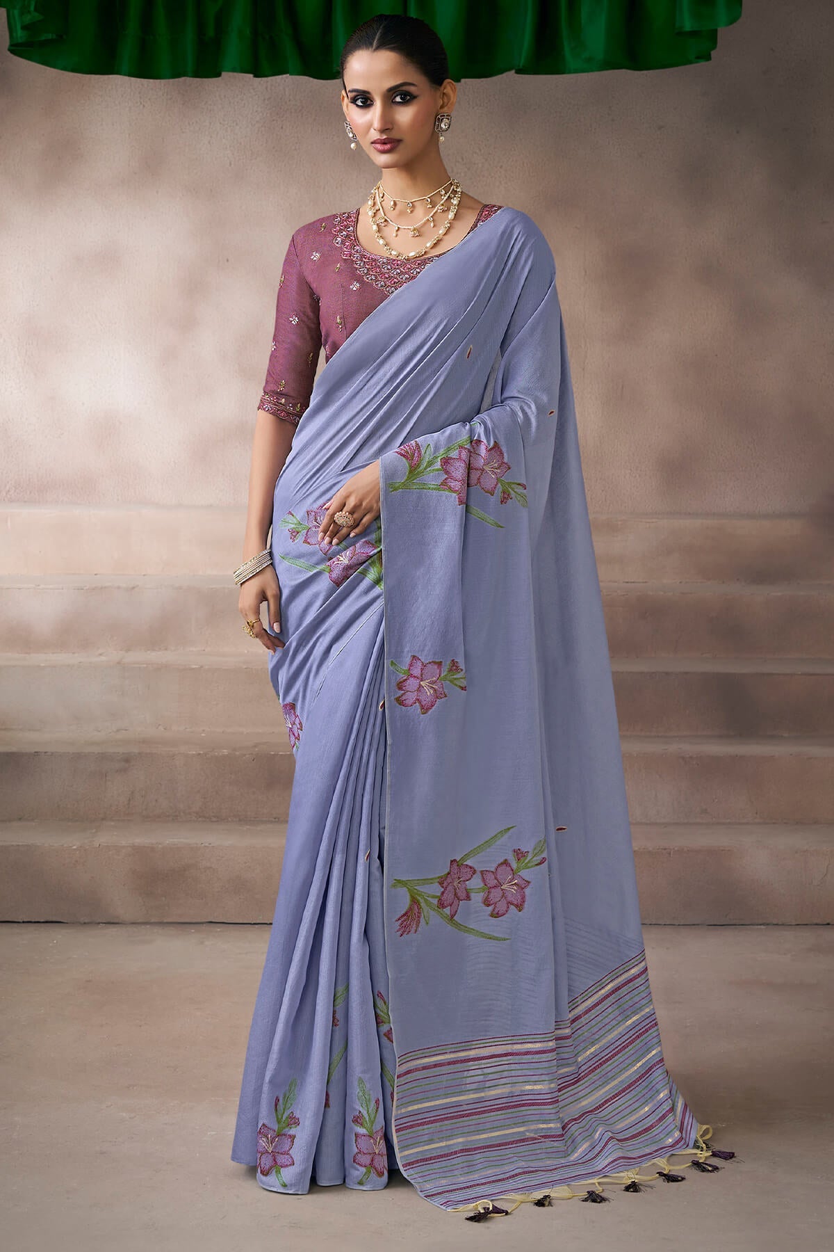 Marvellous Blue Viscose Cotton Silk Saree With Rhapsodic Blouse Piece