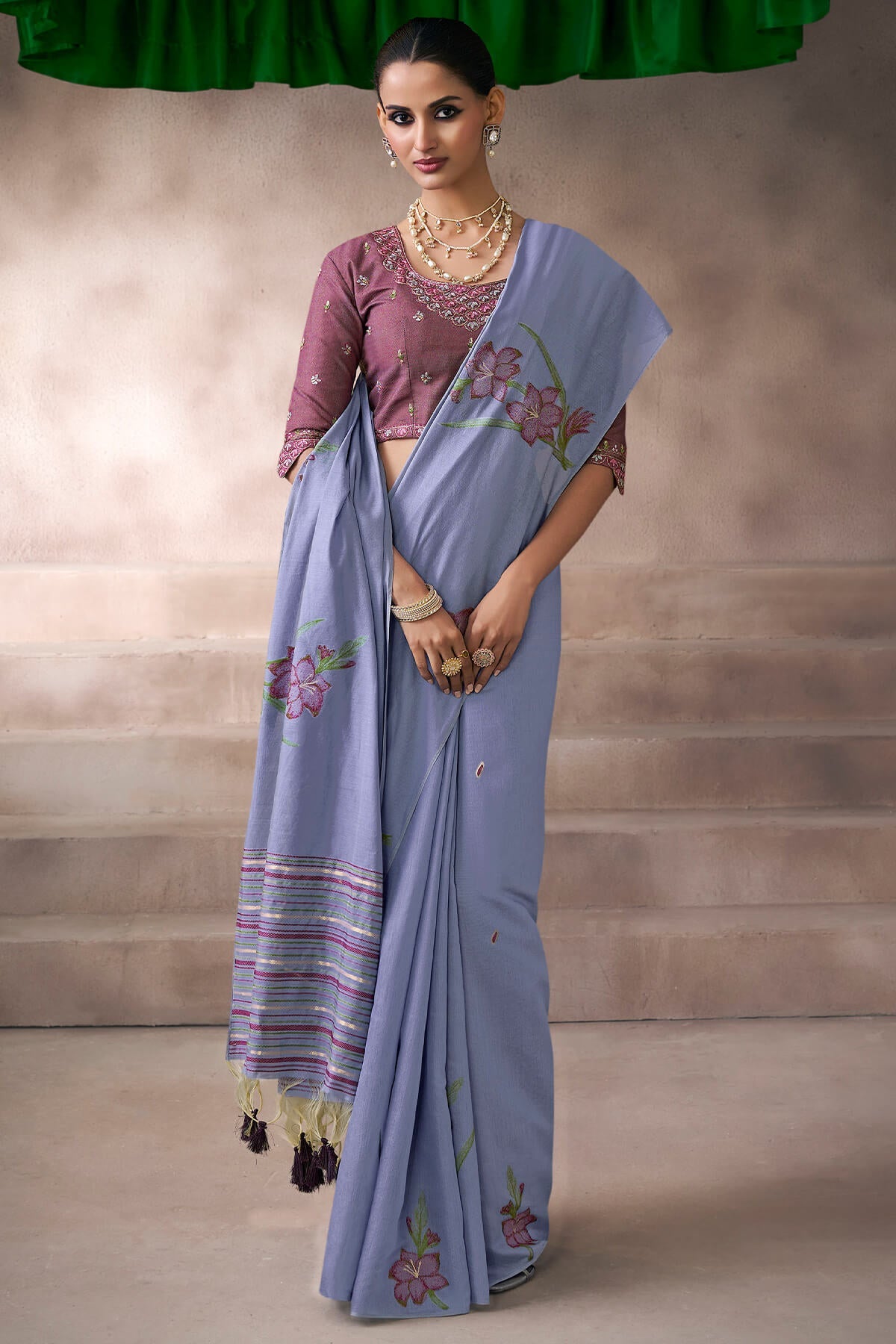 Marvellous Blue Viscose Cotton Silk Saree With Rhapsodic Blouse Piece
