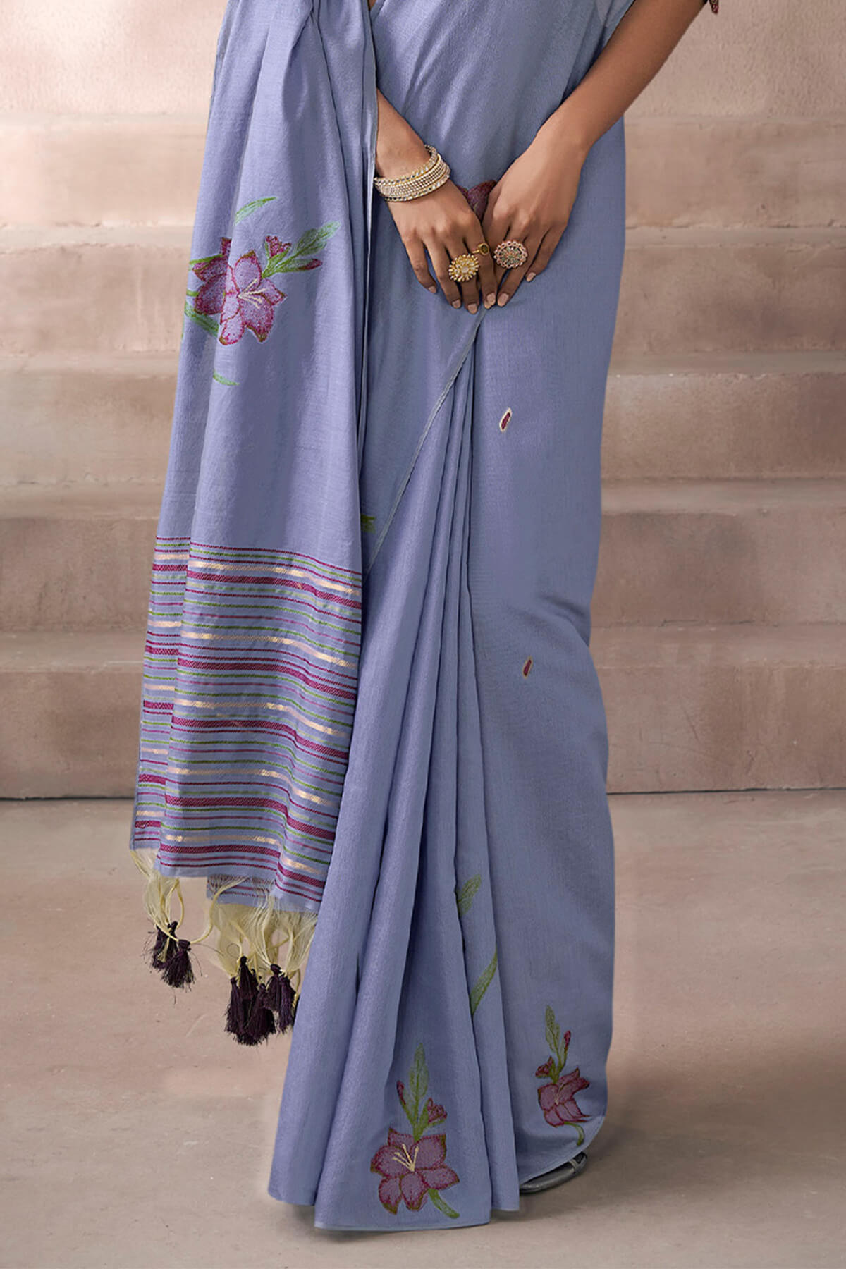 Marvellous Blue Viscose Cotton Silk Saree With Rhapsodic Blouse Piece