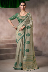Bucolic Green Viscose Cotton Silk Saree With Energetic Blouse Piece