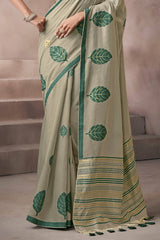 Bucolic Green Viscose Cotton Silk Saree With Energetic Blouse Piece