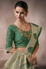 Bucolic Green Viscose Cotton Silk Saree With Energetic Blouse Piece