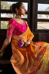 Classy Yellow Pure Viscose Dola Silk Saree With Super classy Blouse Piece