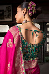 Sempiternal Dark Pink Pure Viscose Dola Silk Saree With Stylish Blouse Piece