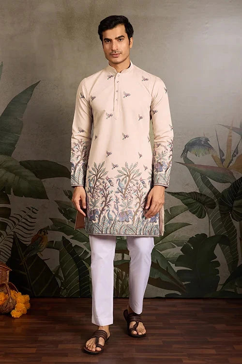 Beige Embroidered Work Beautiful Kurta for Men