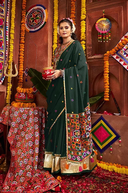 Beautiful Green Mirror Work Chaniya Choli for Navratri