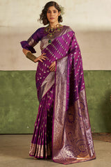 Dissemble Purple Pure Zari Weaving Banarasi Silk Saree With Majestic Blouse Piece