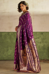 Dissemble Purple Pure Zari Weaving Banarasi Silk Saree With Majestic Blouse Piece
