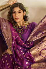 Dissemble Purple Pure Zari Weaving Banarasi Silk Saree With Majestic Blouse Piece
