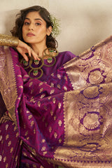Dissemble Purple Pure Zari Weaving Banarasi Silk Saree With Majestic Blouse Piece