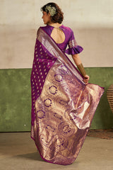 Dissemble Purple Pure Zari Weaving Banarasi Silk Saree With Majestic Blouse Piece
