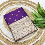 Deserving Purple Pure Zari Weaving Banarasi Silk Saree With Conflate Blouse Piece