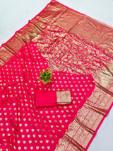 Tantalizing Dark Pink Pure Zari Weaving Banarasi Silk Saree With Gleaming Blouse Piece