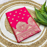 Effulgent Dark Pink Pure Zari Weaving Banarasi Silk Saree With Jazzy Blouse Piece