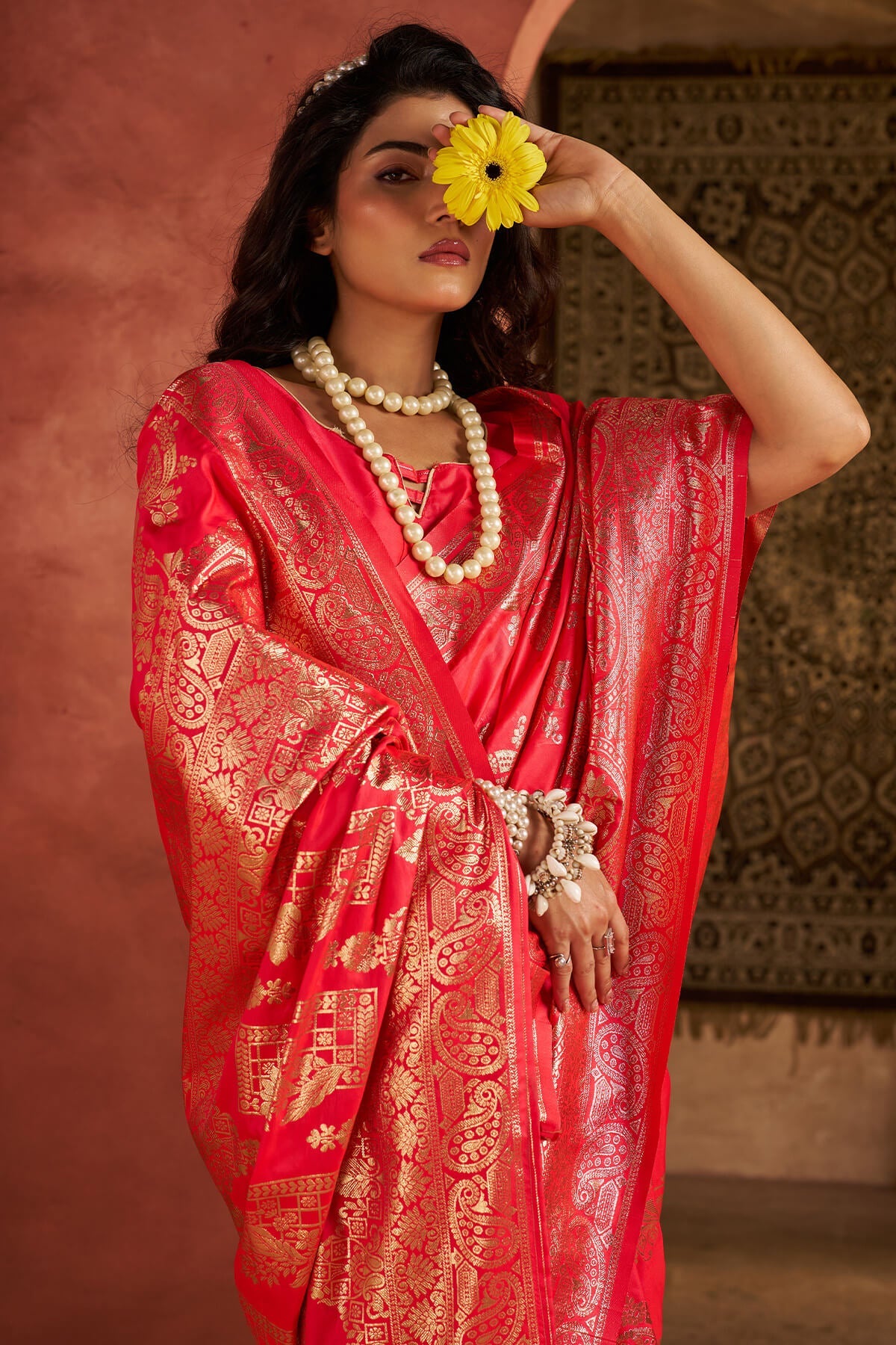 Sizzling Dark Pink Pure Zari Weaving Banarasi Silk Saree With Ailurophile Blouse Piece