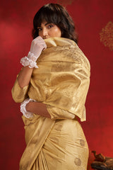 Glowing Beige Pure Zari Weaving Banarasi Silk Saree With Divine Blouse Piece