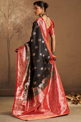 Prominent Black Pure Zari Weaving Banarasi Silk Saree With Ideal Blouse Piece