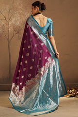 Fancifull Purple Pure Zari Weaving Banarasi Silk Saree With Efflorescence Blouse Piece