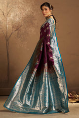 Fancifull Purple Pure Zari Weaving Banarasi Silk Saree With Efflorescence Blouse Piece