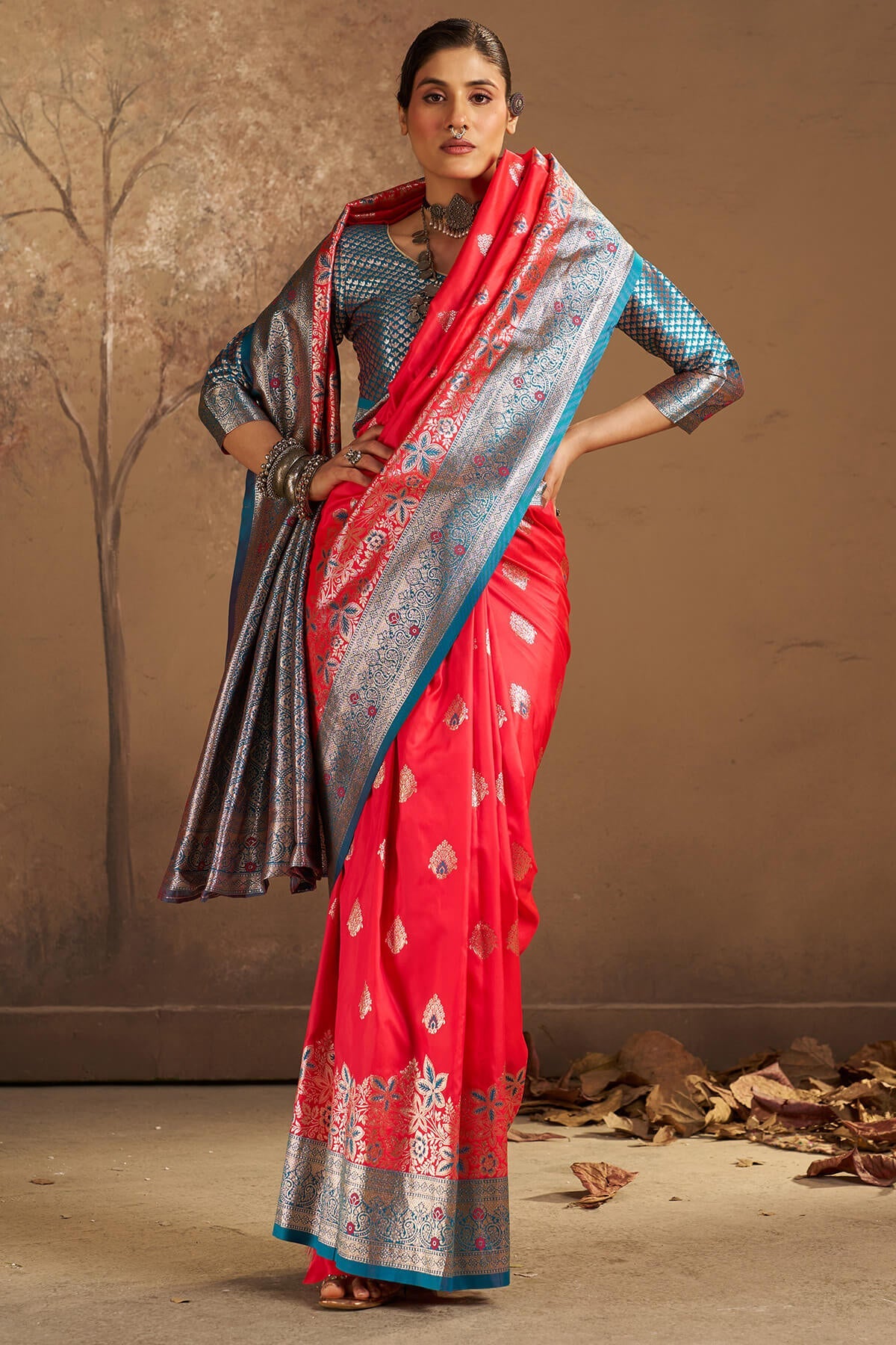 Assemblage Red Pure Zari Weaving Banarasi Silk Saree With Demanding Blouse Piece