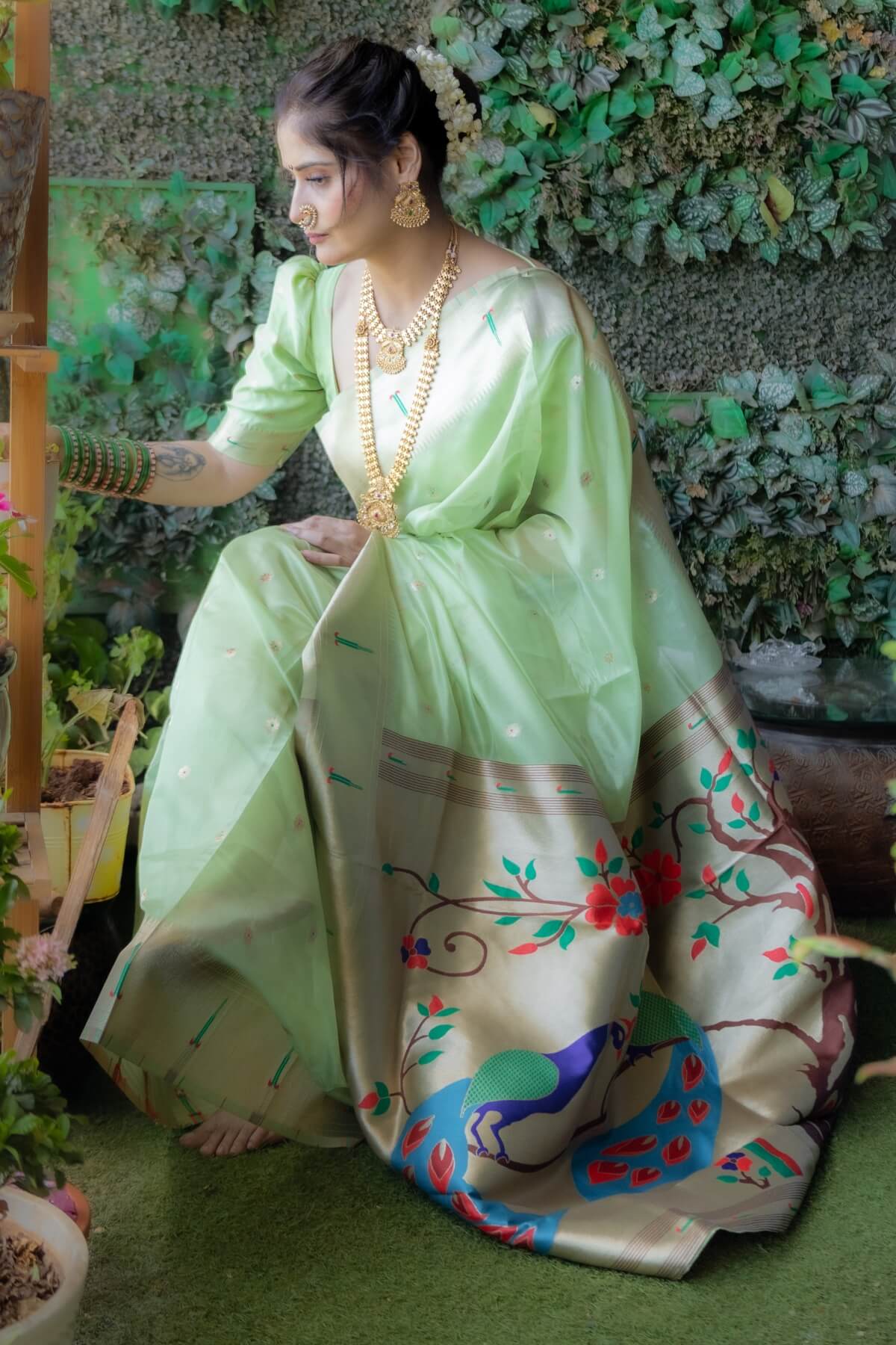 Aarti Singh In Pista Organza Paithani Saree
