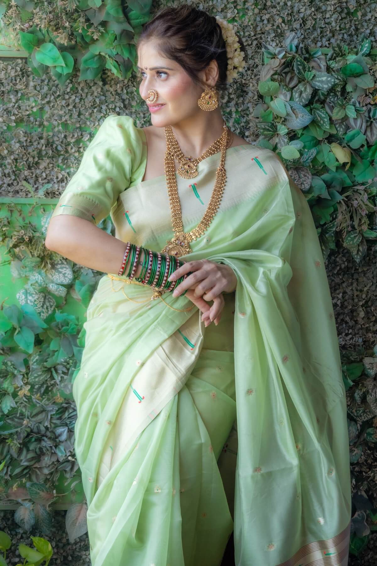 Aarti Singh In Pista Organza Paithani Saree