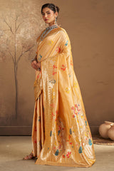 Majestic Beige Pure Zari Weaving Banarasi Silk Saree With Mellifluous Blouse Piece