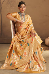 Majestic Beige Pure Zari Weaving Banarasi Silk Saree With Mellifluous Blouse Piece
