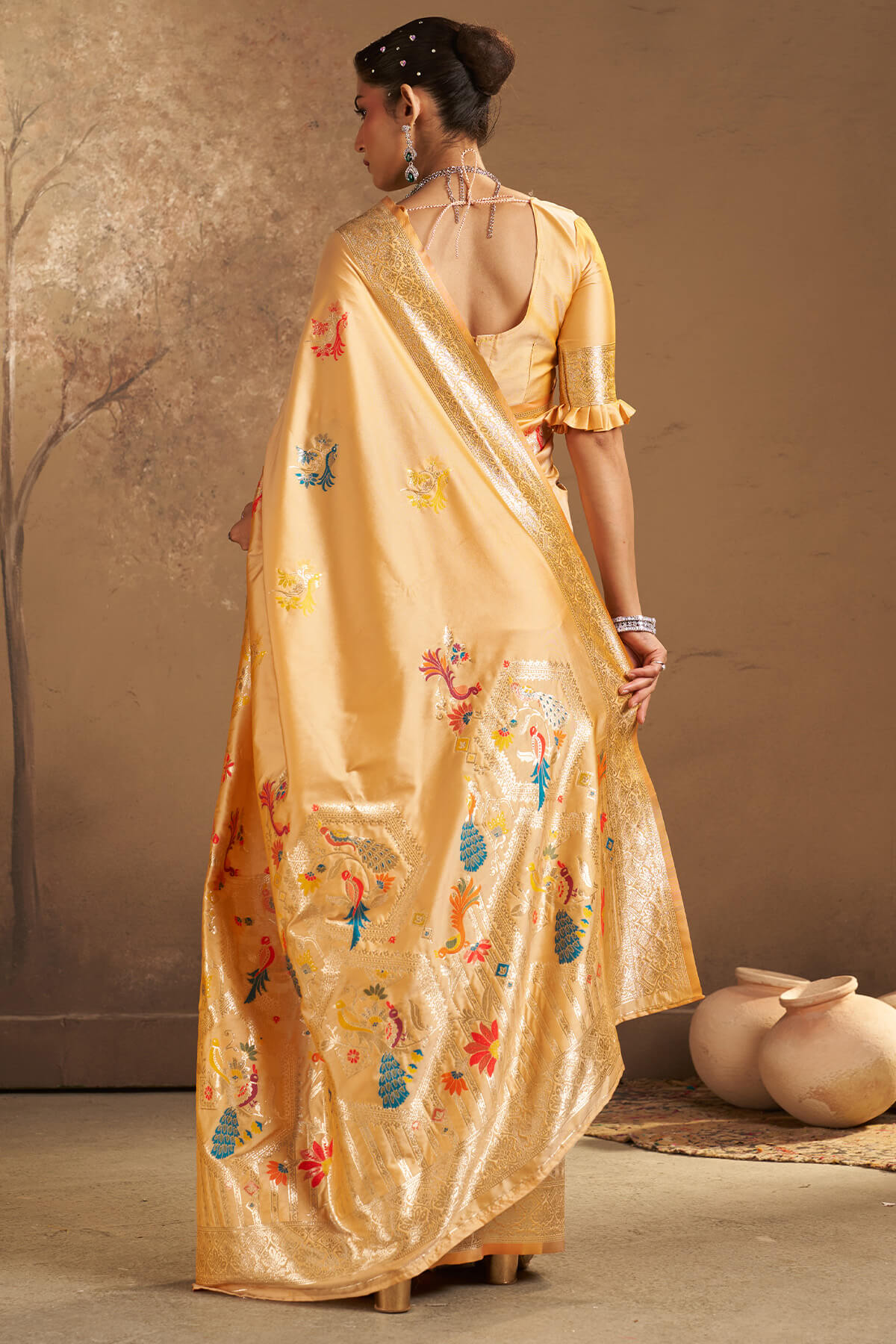 Majestic Beige Pure Zari Weaving Banarasi Silk Saree With Mellifluous Blouse Piece