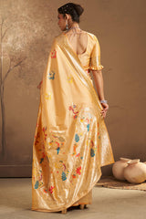Majestic Beige Pure Zari Weaving Banarasi Silk Saree With Mellifluous Blouse Piece