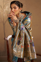 Sizzling Grey Pure Zari Weaving Banarasi Silk Saree With Dulcet Blouse Piece
