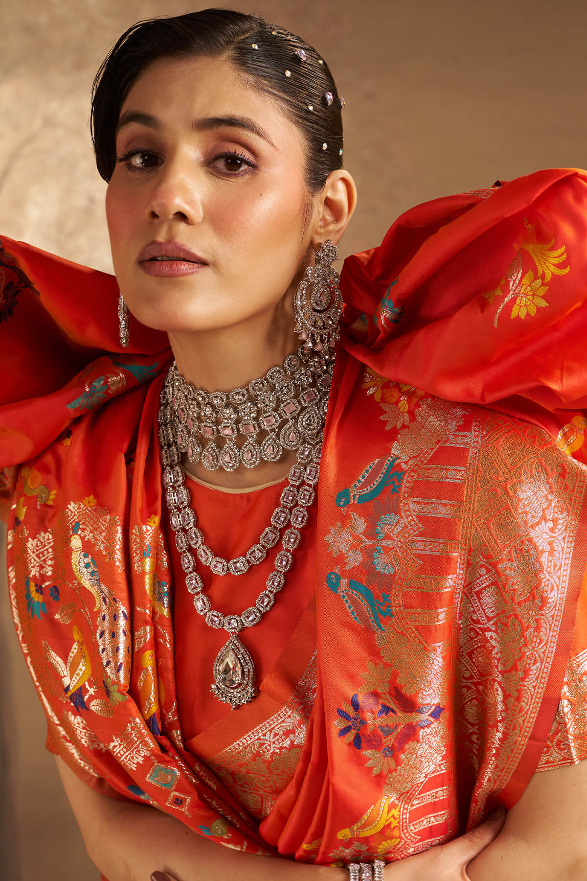 Unequalled Orange Pure Zari Weaving Banarasi Silk Saree With Sonorous Blouse Piece