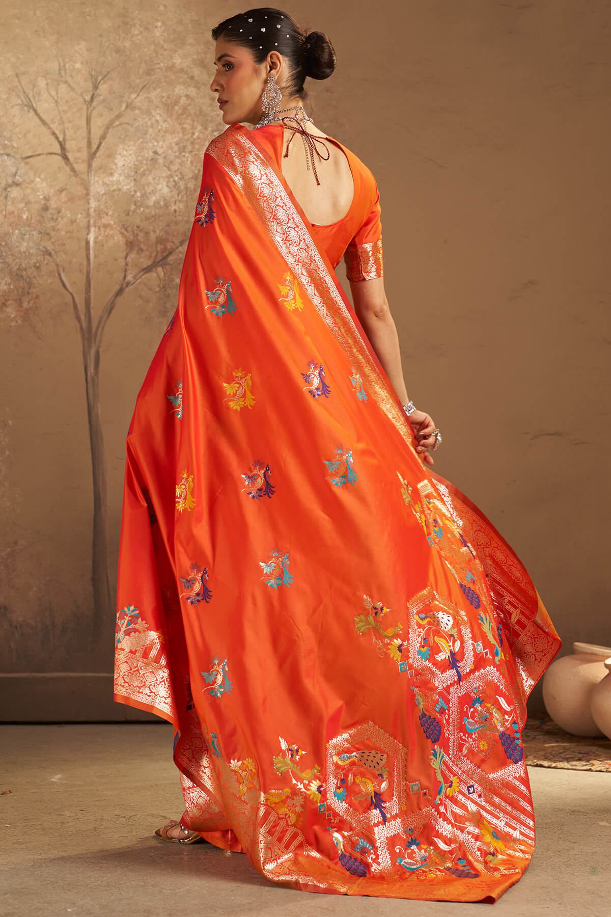 Unequalled Orange Pure Zari Weaving Banarasi Silk Saree With Sonorous Blouse Piece