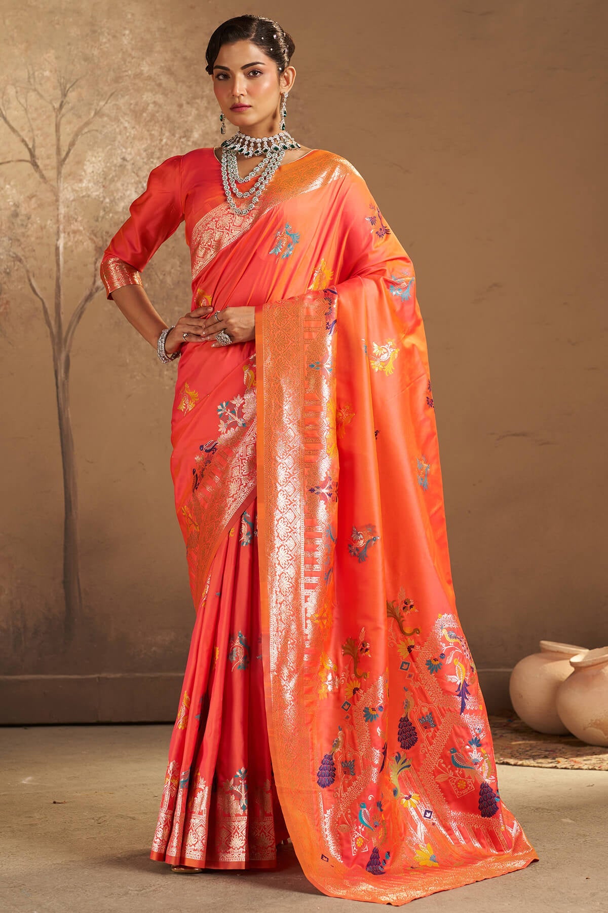 Beleaguer Peach Pure Zari Weaving Banarasi Silk Saree With Fancifull Blouse Piece