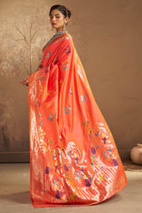 Beleaguer Peach Pure Zari Weaving Banarasi Silk Saree With Fancifull Blouse Piece