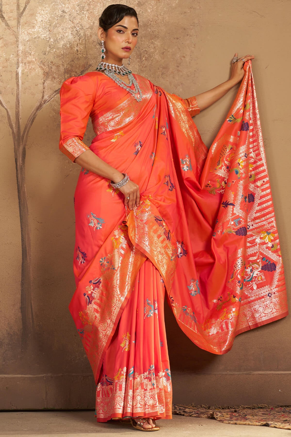 Beleaguer Peach Pure Zari Weaving Banarasi Silk Saree With Fancifull Blouse Piece