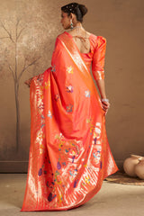 Beleaguer Peach Pure Zari Weaving Banarasi Silk Saree With Fancifull Blouse Piece