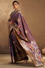 Resplendent Purple Pure Zari Weaving Banarasi Silk Saree With Scintilla Blouse Piece