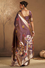 Resplendent Purple Pure Zari Weaving Banarasi Silk Saree With Scintilla Blouse Piece